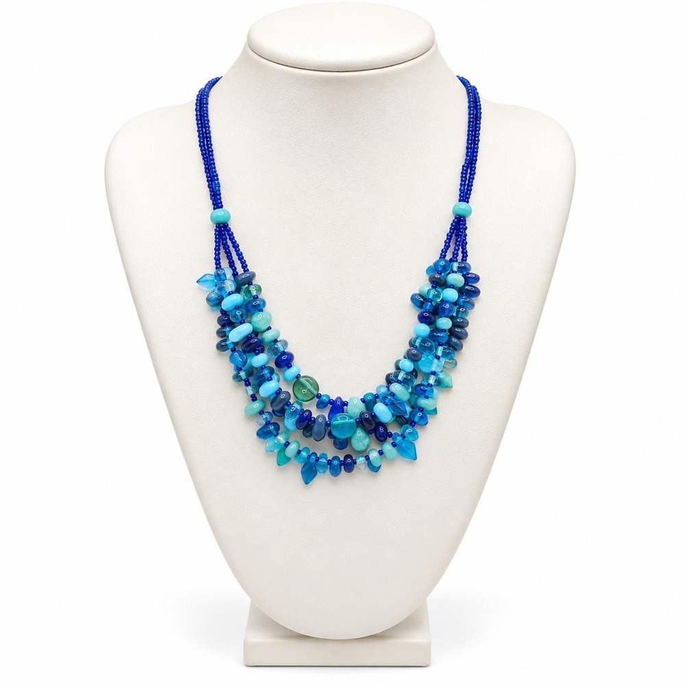 Charming Charlie Multi Strand Blue Aqua Glass Bead Necklace & Earring Set NWT
